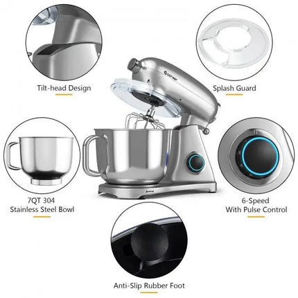 7 Quart 800W 6-Speed Electric Tilt-Head Food Stand Mixer