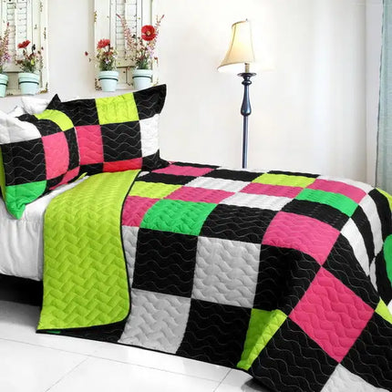 [Reminiscent Album] 3PC Vermicelli-Quilted Patchwork Quilt Set (Full/Queen Size)