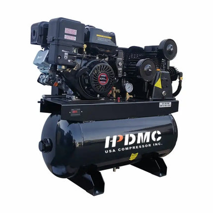 13HP Gas Powered DHqLVYvBjCbr, 3-Cylinder, 30 Gallon Horizontal ASME Tank, Piston Pump Air Compressed System (175 PSI @ 24 CFM)