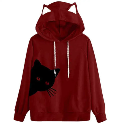 autumn and winter new women's cat head print loose hooded casual sports hoodie