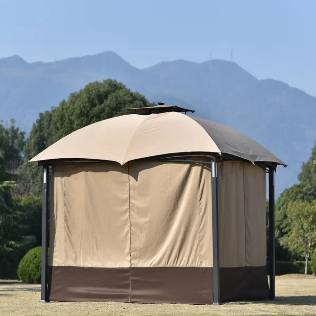 Gazebo de ventilación doble para exteriores de 10 pies de ancho x 12 pies de largo - Marrón