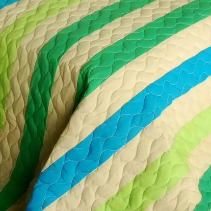 [Wild Territory Shanti] 3PC Vermicelli-Quilted Patchwork Quilt Set (Full/Queen Size)