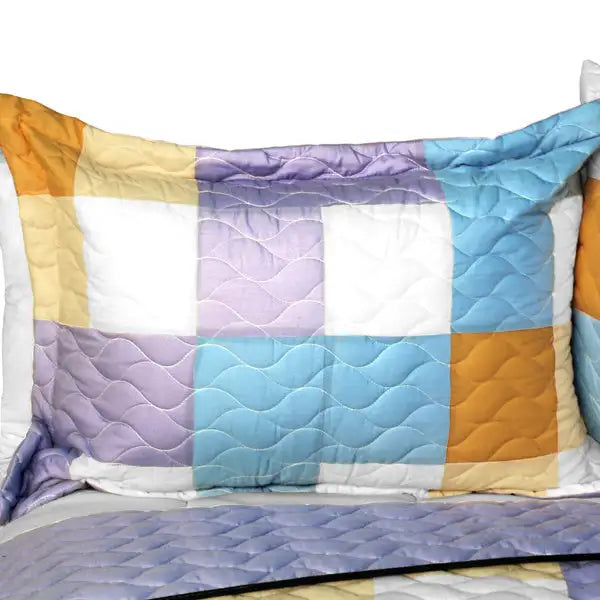 [Romantic Macaron] 3PC Vermicelli - Quilted Patchwork Quilt Set (Full/Queen Size)