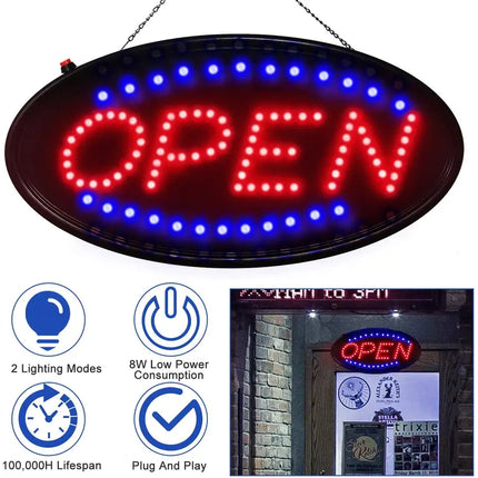 Letrero abierto de neón LED ultrabrillante, Flash/iluminación Normal, letrero comercial para tienda, movimiento animado