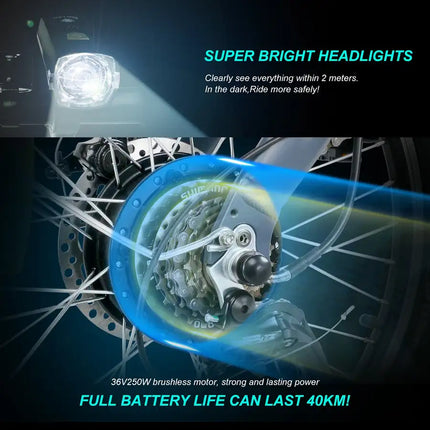 20 inch folding electric bicycle, classic black / grey blue, Shimano accessories, electric bicycles for adults