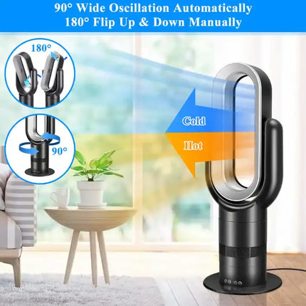 26 inch Space Heater Bladeless Tower Fan, Heater & Cooling Combo, with Remote Control, for Home Air Conditioner-black