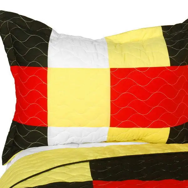 [Rattlebush] Vermicelli-Quilted Patchwork Plaid Quilt Set Full/Queen