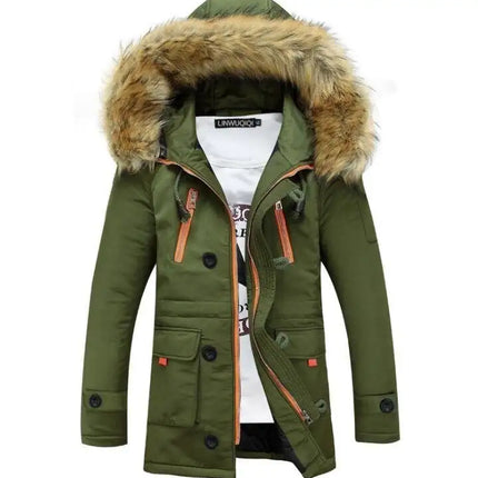 Men Coat Jacket Faux Fur Hooded Cotton Padded Parka Outerwear and Coats