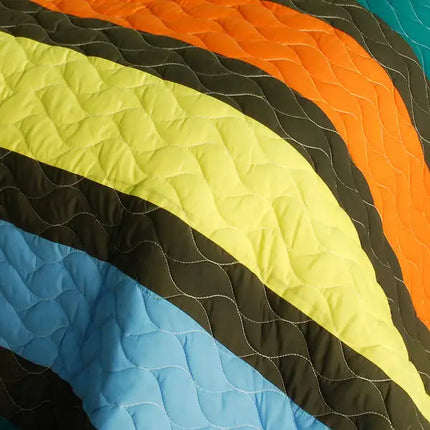 [Time Chain] 3PC Vermicelli-Quilted Patchwork Quilt Set (Full/Queen Size)