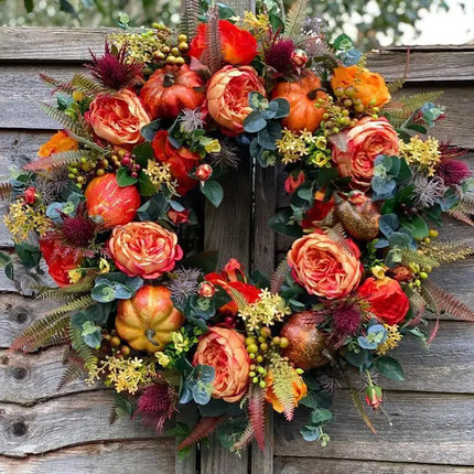 Fall Peony and Pumpkin Wreath, Autumn Year Round Wreaths for Front Door, Artificial Fall Wreath, Halloween Wreath, Thanksgiving Wreath, Maple Leaf Berry Pumpkin Pinecone Harvest Wreath, Home Farmhouse