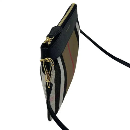 NEW Burberry Brown/Black Derby Peyton House Check Coated Canvas Clutch Crossbody Bag
