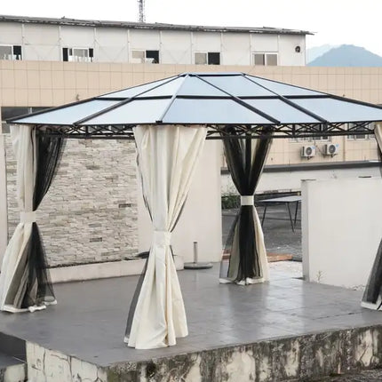 10x12 Hardtop Gazebo,UV 50+ Outdoor Canopy with Mosquito Netting and Curtains, Outdoor Shelter