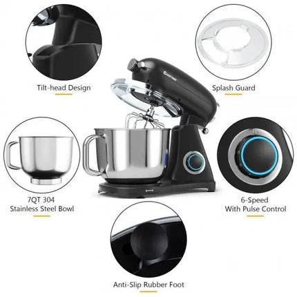 7 Quart 800W 6-Speed Electric Tilt-Head Food Stand Mixer