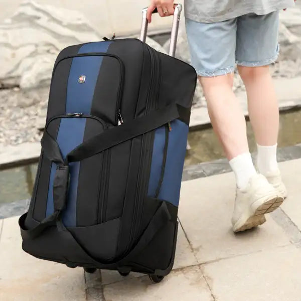 Expandable Waterproof Duffle Bag with Wheel Carry on Luggage Unisex Tote Suitcase Blue