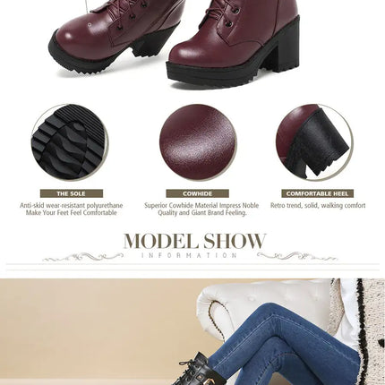 2022 Winter Leather Women Winter Boots Thick Wool Warm Women High-heeled Genuine Boot High-quality Female Snow Boots Women Shoes