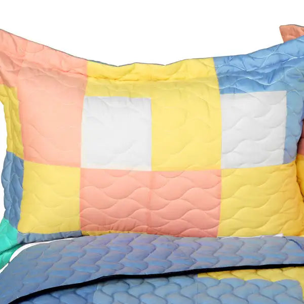 [Macaron Relish] 3PC Vermicelli - Quilted Patchwork Quilt Set (Full/Queen Size)