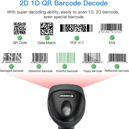 Handheld USB 2D Barcode Scanner QR PDF417 Data Matrix 1D Bar Code Scanner Wired Barcode Reader with USB Cable for Mobile Payment, Convenience Store, Supermarket, Warehouse