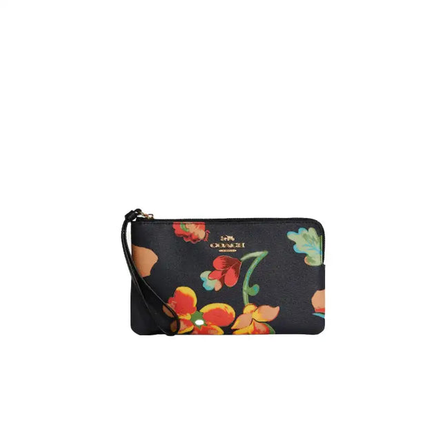 NEW Coach Black Large Corner Zip Dreamy Land Floral Print Canvas Wristlet Clutch Bag