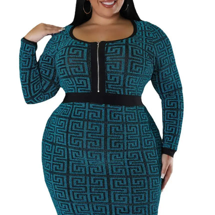 Woman Plus Size Women's Stretch Geometric Tunic Dress