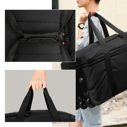 Bolsa de lona impermeable expandible con ruedas equipaje de mano maleta de mano unisex negro