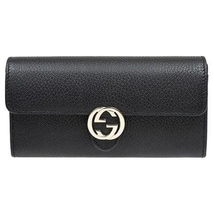 NEW Gucci Black Interlocking G Leather Long Wallet Clutch Bag