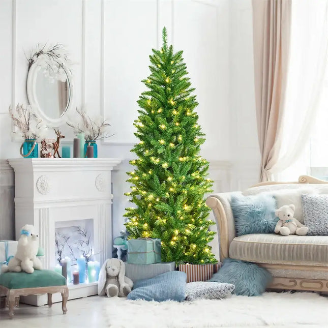 5 /7Foot Pre-Lit Fraser Fir Pencil Artificial Christmas Tree with 150/350 UL Listed Clear Lights;  Green