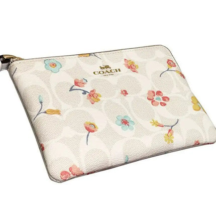 NEW Coach White Corner Zip Mystical Floral Print Monogram Signature Canvas Wristlet Clutch Bag