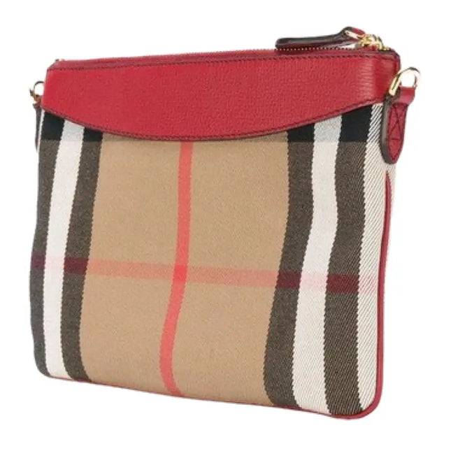 NEW Burberry Brown Derby Peyton House Check Coated Canvas Clutch Crossbody Bag