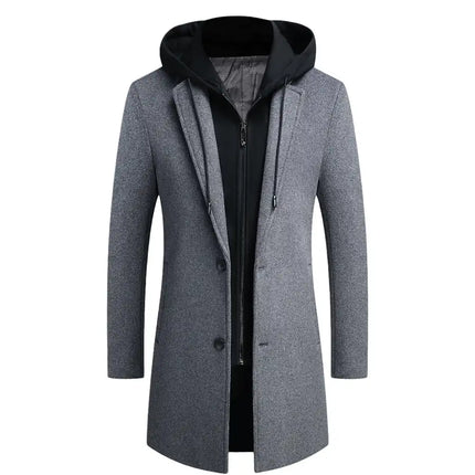 Chaqueta de lana con capucha para hombre, corte entallado, cálido, para invierno