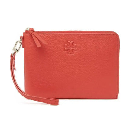 NEW Tory Burch Brilliant Red Thea Large Zip Leather Pouch Clutch Bag