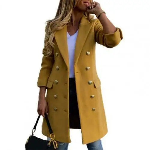 Long Sleeve Wool Coat Pure Color Breathable Turn-down Collar