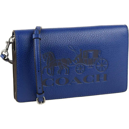 NEW Coach Navy Blue Anna Foldover Leather Clutch Crossbody Bag