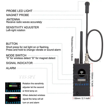 G328B Detector de señal RF Wifi GPS Bug Mini Detector de cámara para dispositivo de seguimiento GSM GPS Radar Radio Find