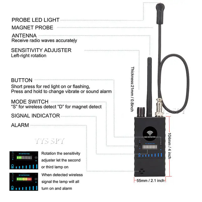 G328B Detector de señal RF Wifi GPS Bug Mini Detector de cámara para dispositivo de seguimiento GSM GPS Radar Radio Find