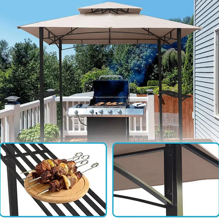8x5 Outdoor Grill Gazebo 2-Tier Vented BBQ Canopy Steel Frame, Brown