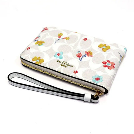 NEW Coach White Corner Zip Mystical Floral Print Monogram Signature Canvas Wristlet Clutch Bag
