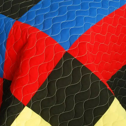 [Lively Star ] 3PC Vermicelli-Quilted Patchwork Quilt Set (Full/Queen Size)