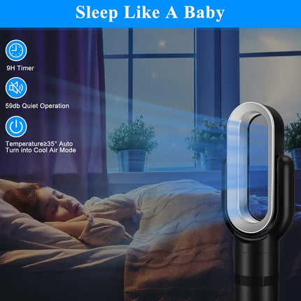 HealSmart 26-inch Space Heater Bladeless Tower Fan; Heater &amp; Coolingn Combo; with Remote Control; for Home Air Conditioner; black