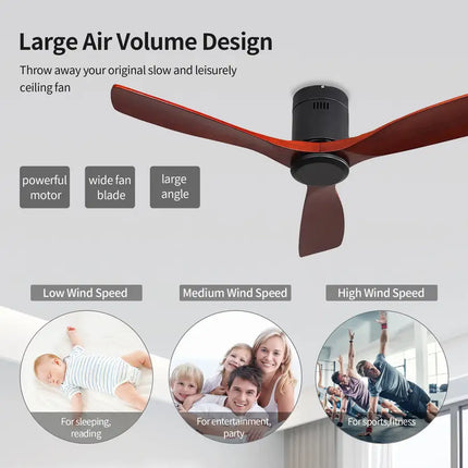 Ceiling Fan ; Remote Control; 52" Matte Black Indoor Outdoor Wood Ceiling Fan with 3 Fan Blades; Noiseless Reversible DC Motor for Patio Living Room; Bedroom; Office; Matte Black