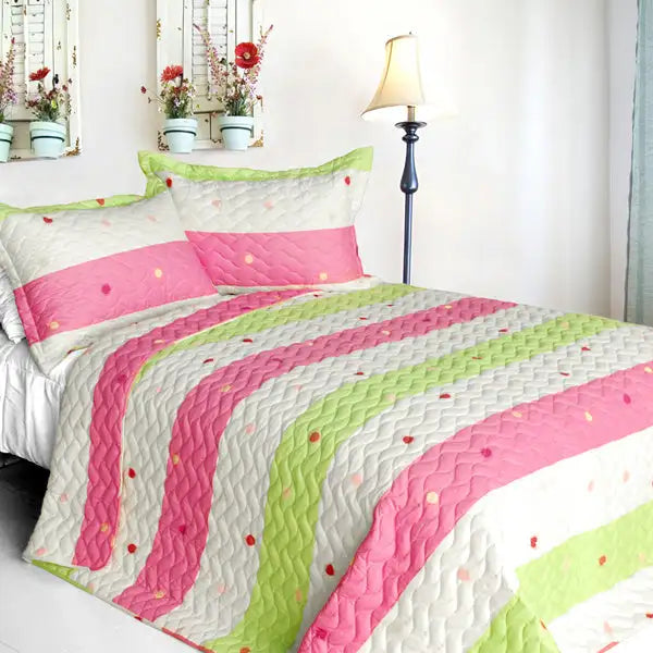 [Colorful Life] Cotton 3PC Vermicelli-Quilted Patchwork Quilt Set (King Size)