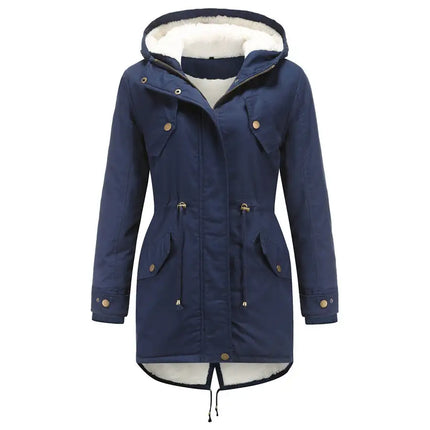 Women Fleece Coat Drawstring Hooded Cotton Jacket