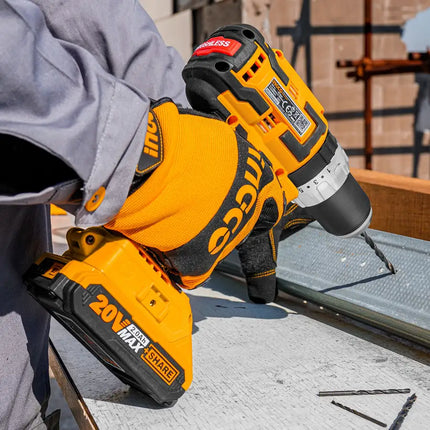 INGCO 20V Cordless Impact Drill, Power Electric Drill Tools Brushless Drill Driver 530 In-lbs 1/2" Keyless Chuck 2-Variable Speed with Battery and Charger CIDLI20608A1
