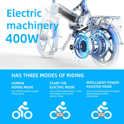 400W Electric Commuter Bike, Folding16'' Electric Bicycle with 48V 10Ah Battery