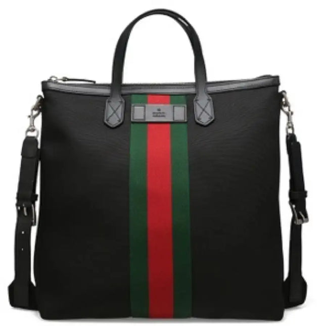 NEW Gucci Black Web Stripe Canvas Tote Crossbody Bag