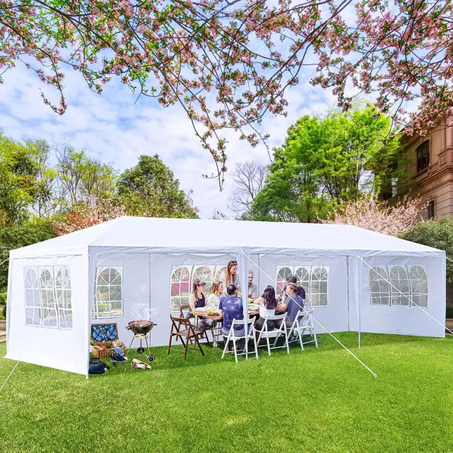 Carpa para eventos con dosel resistente, carpa blanca para exteriores de 10'x30', carpa para bodas y fiestas, refugio con marco de acero resistente con 5 paredes laterales extraíbles, resistente al agua, sol y nieve, resistente al agua, fácil de instalar