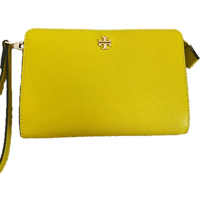 NEW Tory Burch Yellow Golden Pear Emerson Leather Wristlet Pouch Clutch Bag