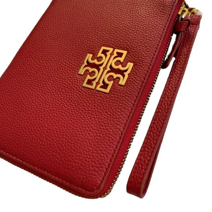 NEW Tory Burch Red Redstone Britten Large Zip Leather Pouch Clutch Bag