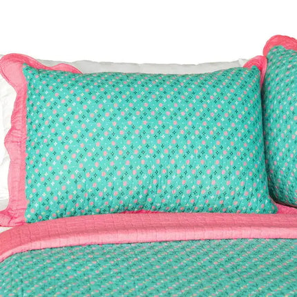 [Geek In The Pink] Cotton 3PC Vermicelli-Quilted Striped Printed Quilt Set (Full/Queen Size)