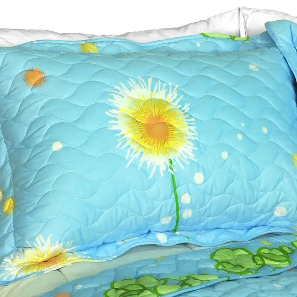 [Dandelion Dancing Night] Cotton 2PC Floral Vermicelli-Quilted Patchwork Quilt Set (Twin Size)