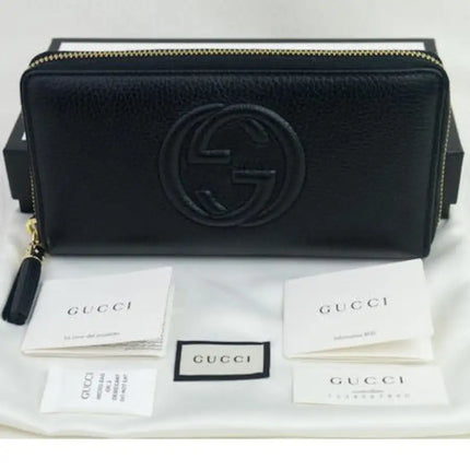NEW Gucci Black Soho Leather Zip Around Long Wallet Clutch Bag